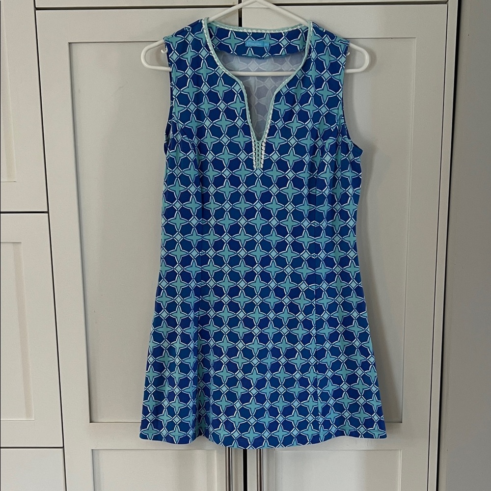 J. McLaughlin Blue and White Sleeveless Mini Dress/Tunic Size M